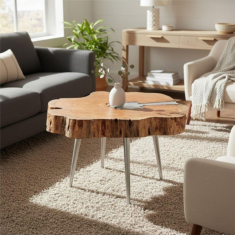 Almora Coffee Table - Log - Acacia Wood and Metal