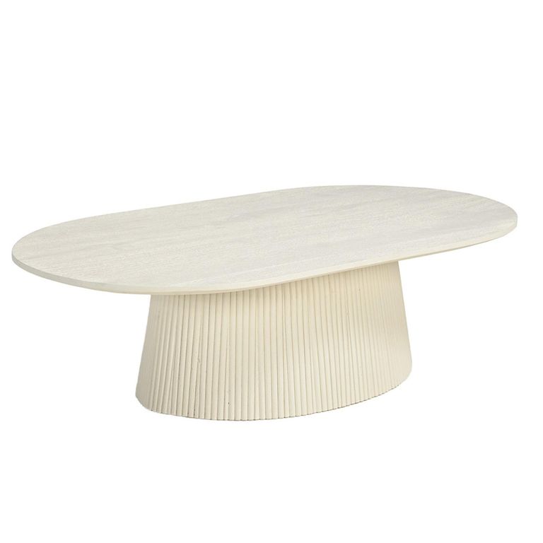 Patrice Fluted Coffee Table - Oval - Off White - Mango Wood