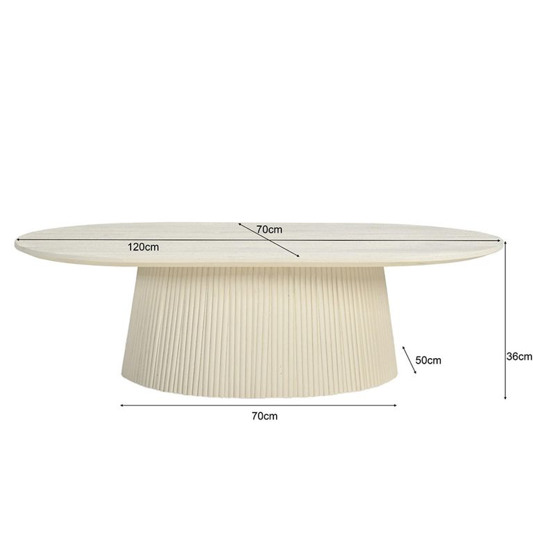 Patrice Fluted Coffee Table - Oval - Off White - Mango Wood