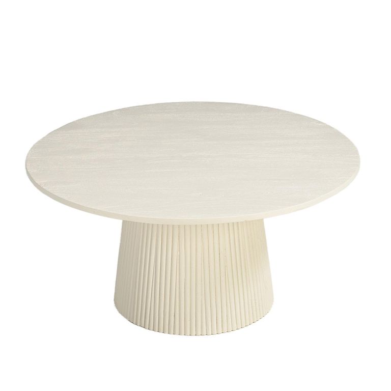 Patrice Fluted Coffee Table - Round - Off White - Mango Wood
