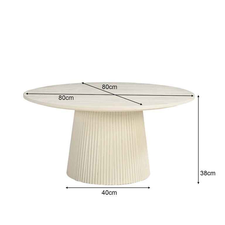 Patrice Fluted Coffee Table - Round - Off White - Mango Wood