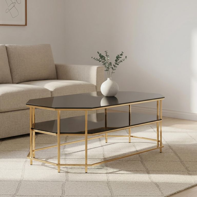 Arezzo Coffee Table - Black Glass and Gold Metal