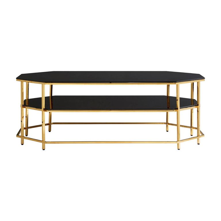 Arezzo Coffee Table - Black Glass and Gold Metal