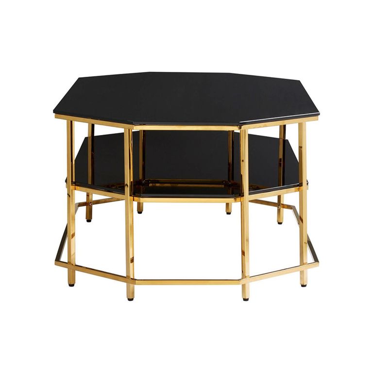 Arezzo Coffee Table - Black Glass and Gold Metal