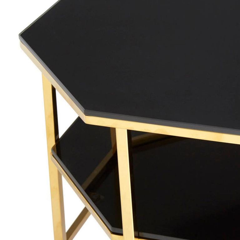 Arezzo Coffee Table - Black Glass and Gold Metal