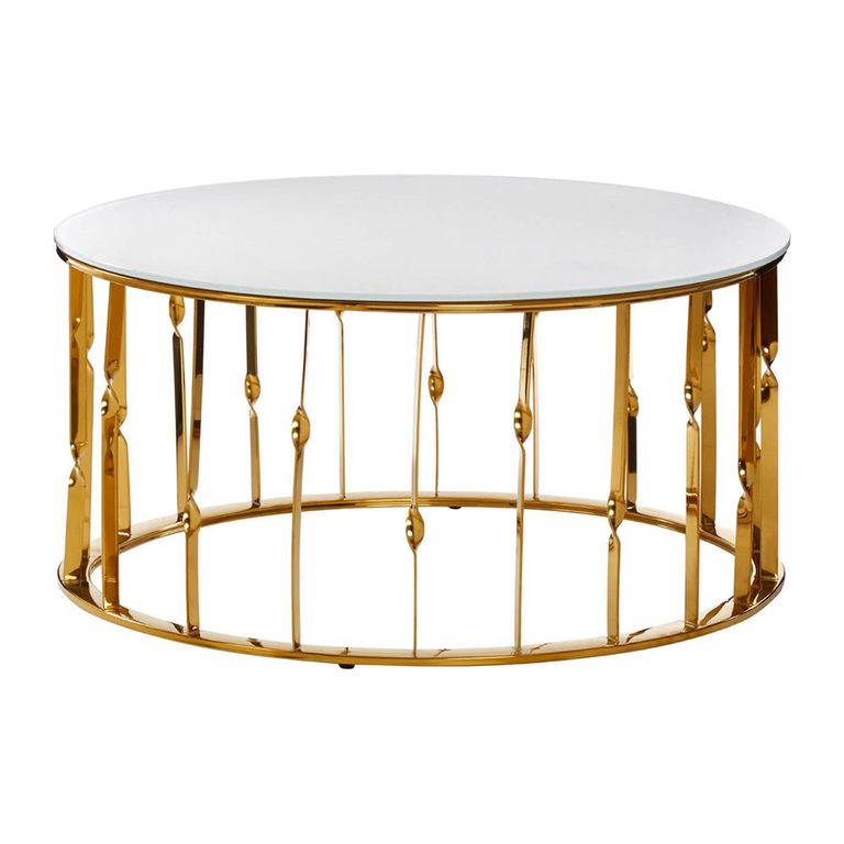 Arezzo Coffee Table - Oval - White Glass and Gold Metal