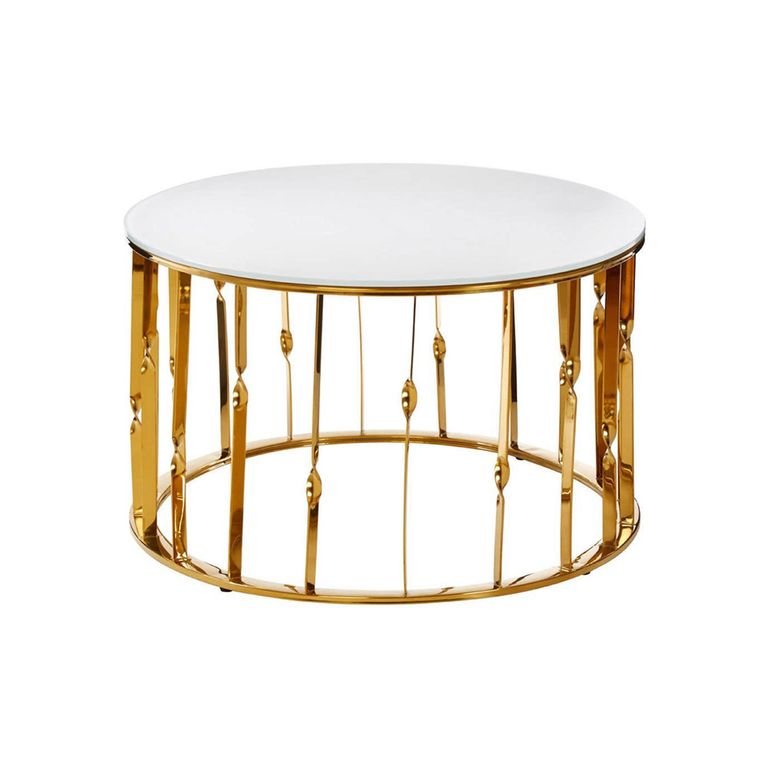 Arezzo Coffee Table - Oval - White Glass and Gold Metal