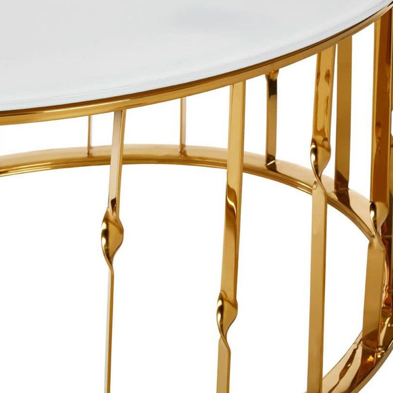 Arezzo Coffee Table - Oval - White Glass and Gold Metal