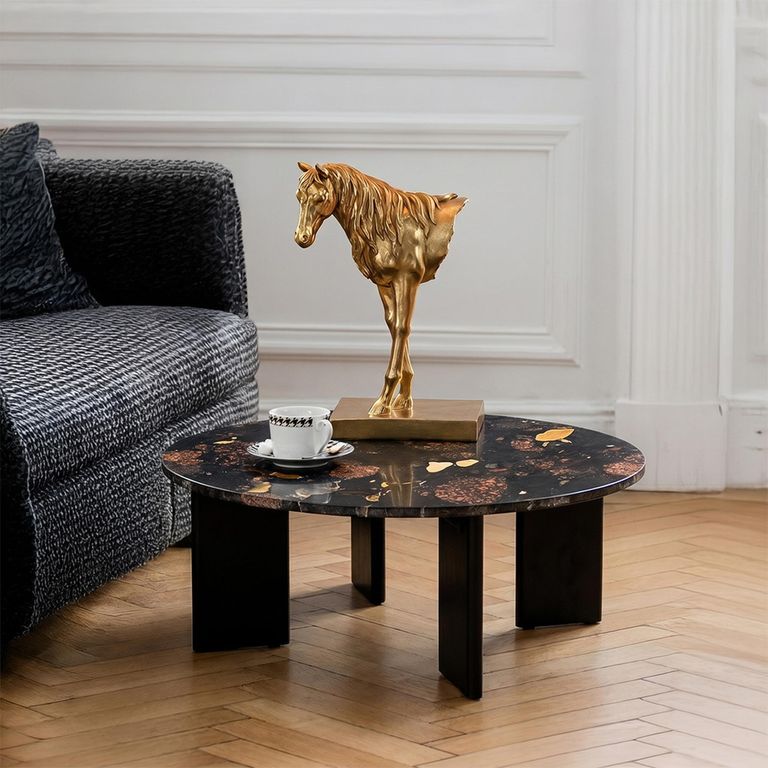Mathilde Coffee Table - Round - Large - Black Peach - Marble