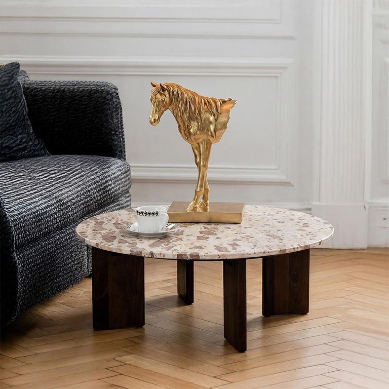 Mathilde Coffee Table - Round - Large - Natural and Beige - Marble