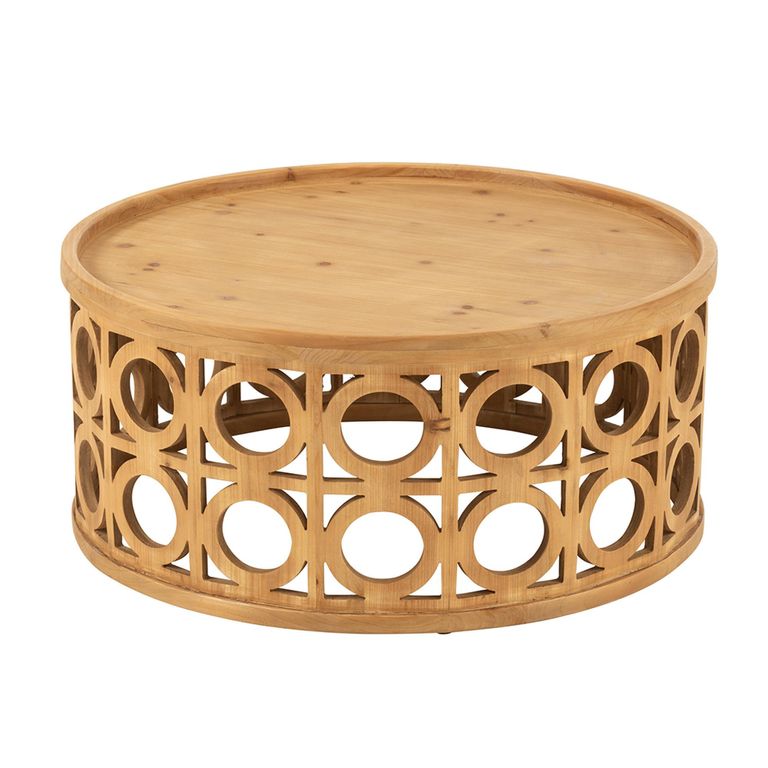 Carving Coffee Table - Round - Natural - Fir Wood