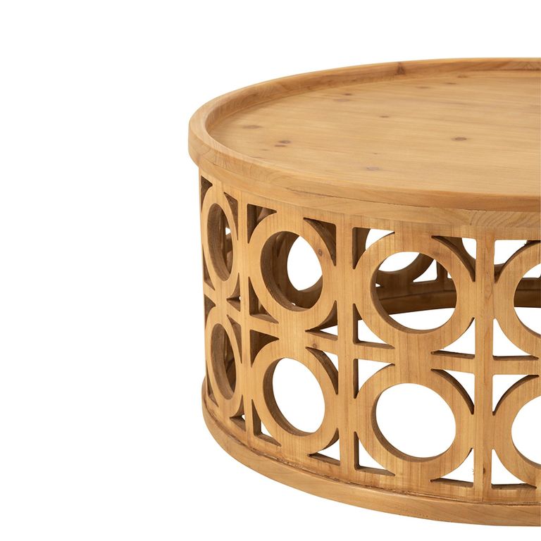 Carving Coffee Table - Round - Natural - Fir Wood