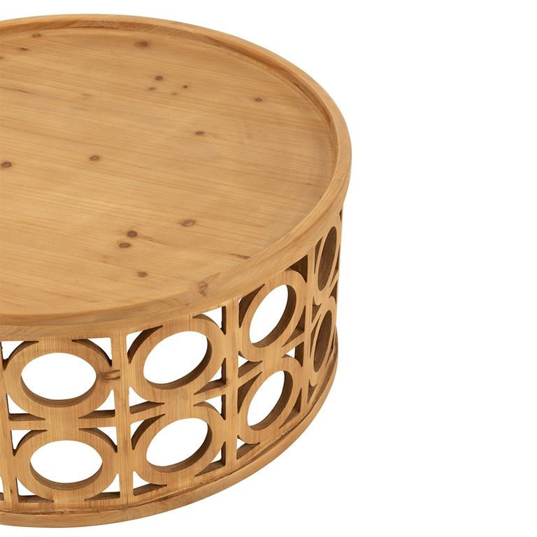 Carving Coffee Table - Round - Natural - Fir Wood