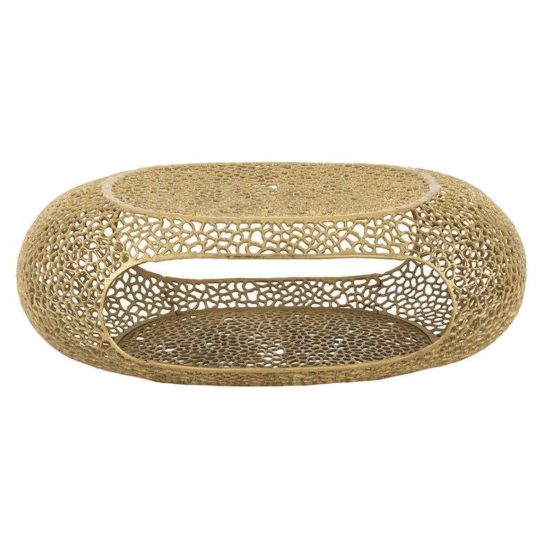 Coffee Table - Oval - Large - Gold Fretwork - Aluminium