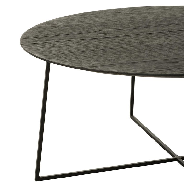 Coffee Table - Round - 2 Tier - Black - Teak Wood and Metal