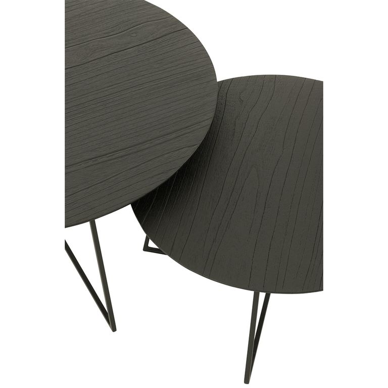 Coffee Table - Round - 2 Tier - Black - Teak Wood and Metal