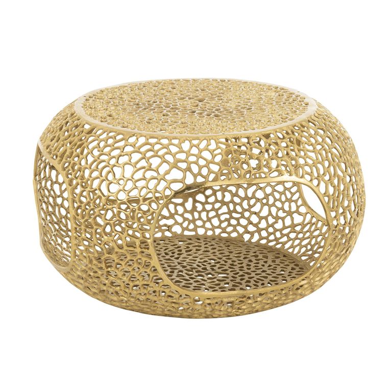 Coffee Table - Round - Small - Gold Fretwork - Aluminium