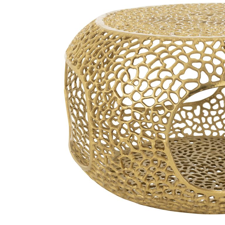 Coffee Table - Round - Small - Gold Fretwork - Aluminium