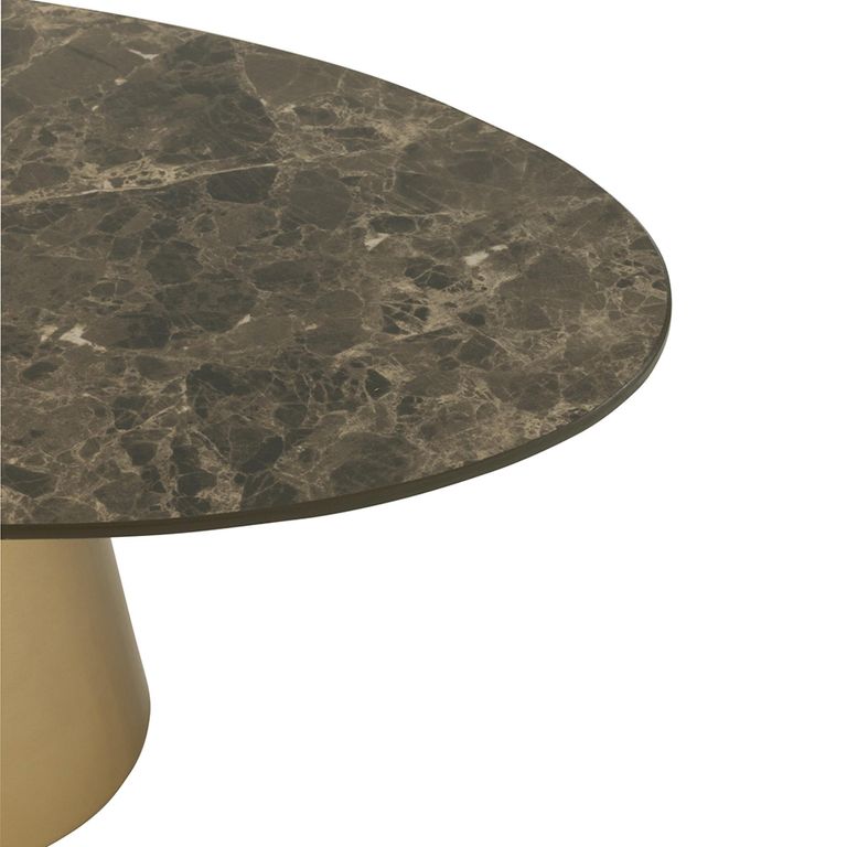 Coffee Table - Set of 2 - Cone Base - Bronze and Taupe - Marble Effect and Metal