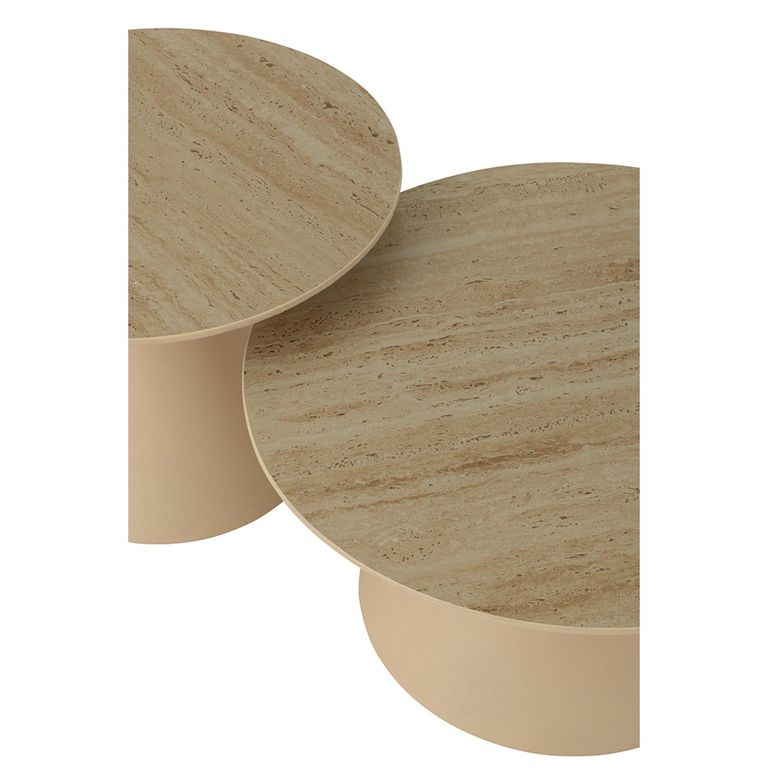 Coffee Table - Round - Set of 2 - Cone Base - Ecru and Beige - Metal
