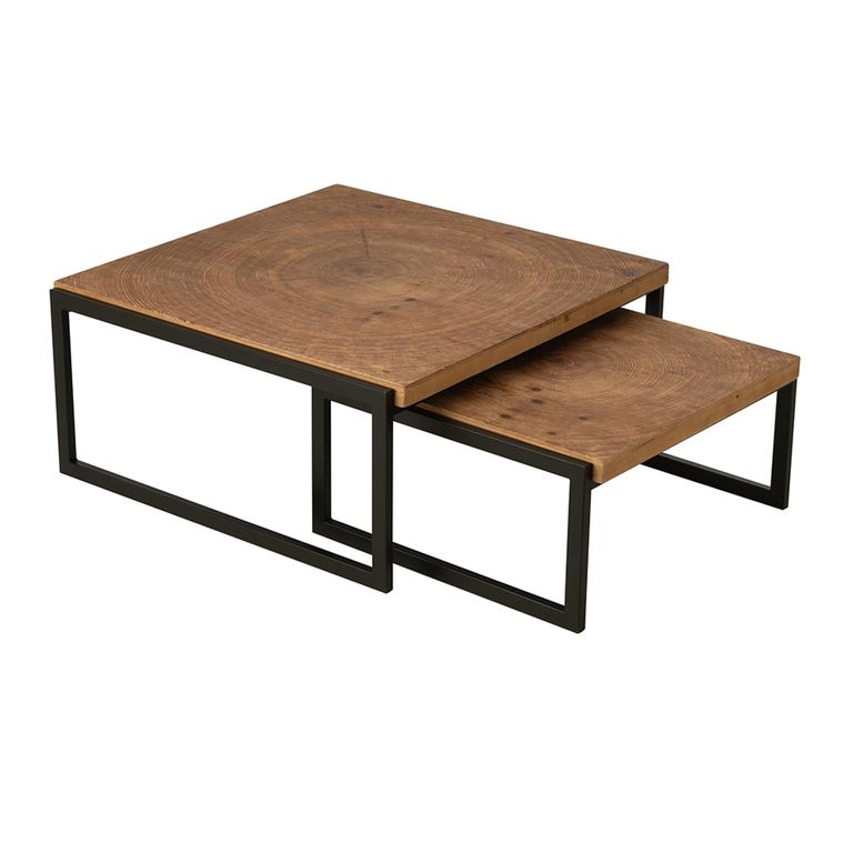 Dos Coffee Table - 2 Tier - Natural and Black - Wood and Metal