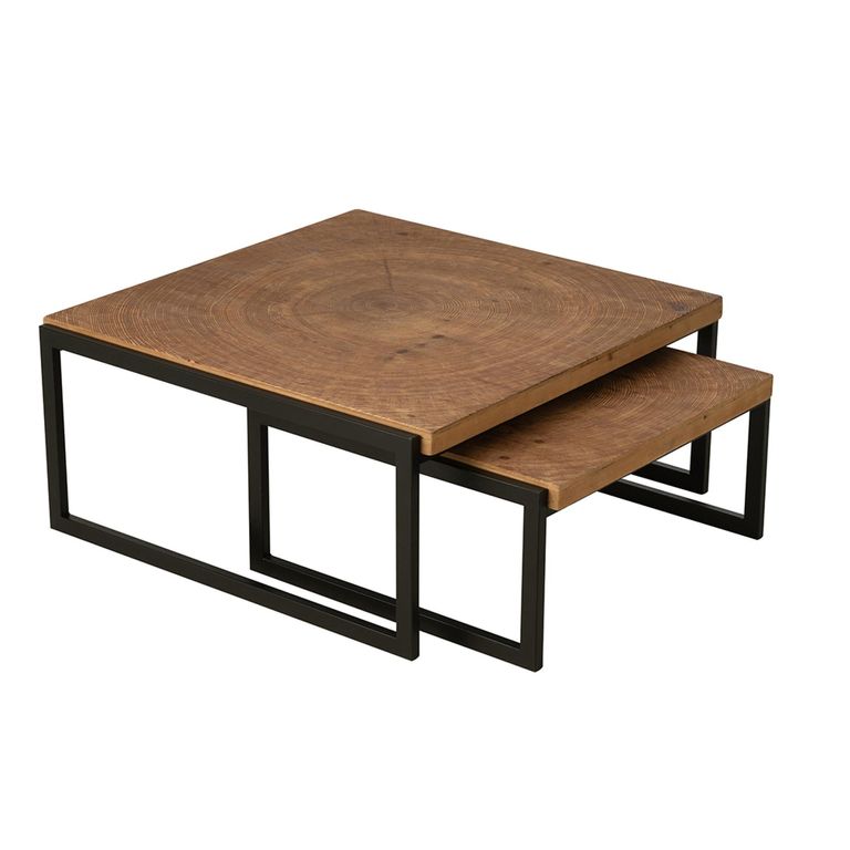 Dos Coffee Table - 2 Tier - Natural and Black - Wood and Metal