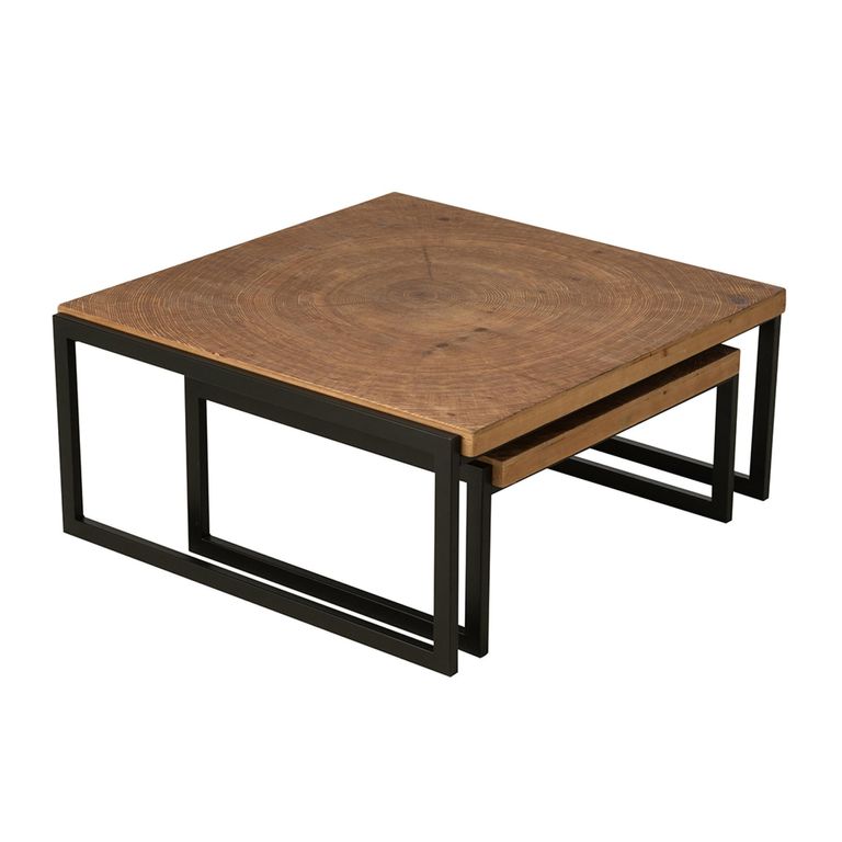Dos Coffee Table - 2 Tier - Natural and Black - Wood and Metal