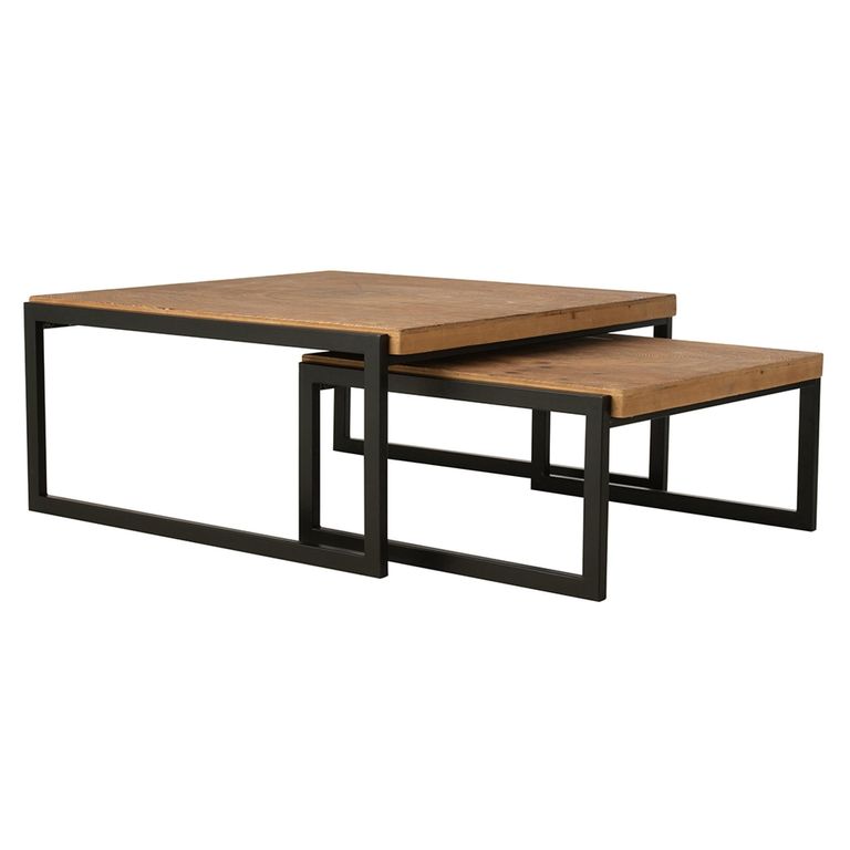 Dos Coffee Table - 2 Tier - Natural and Black - Wood and Metal