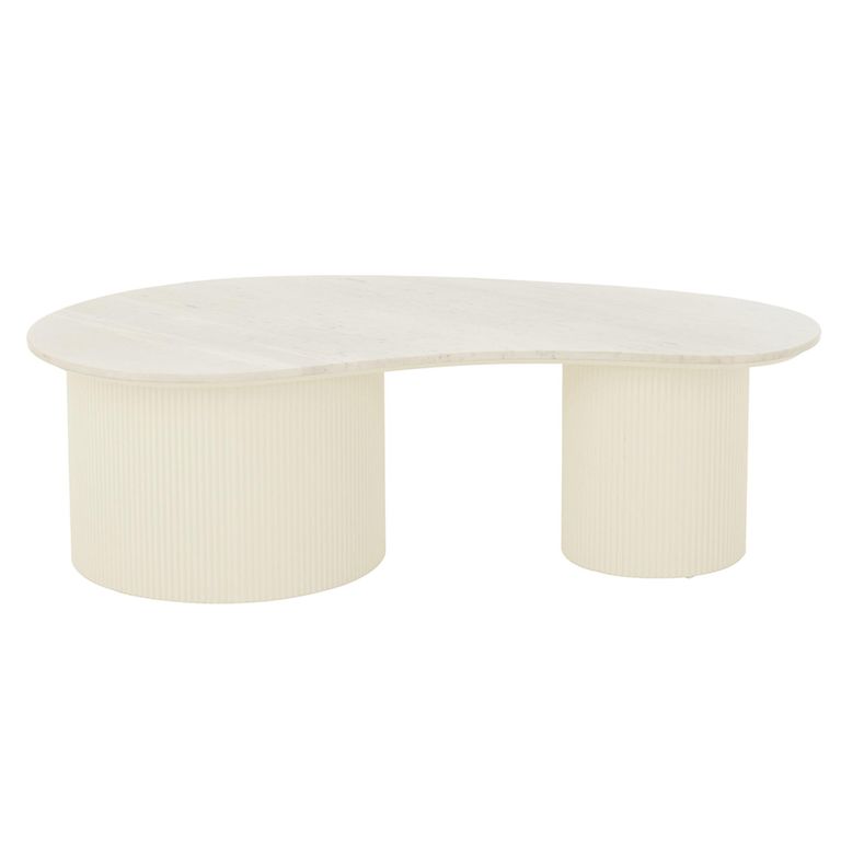 Fluted Coffee Table - Kidney Shape - Large - White - Marble