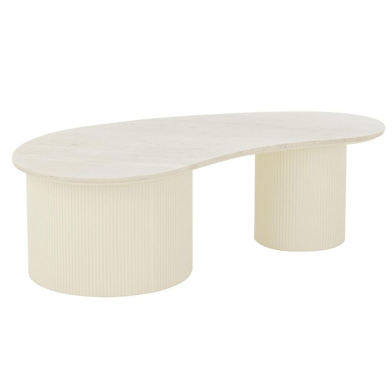 Fluted Coffee Table - Kidney Shape - Large - White - Marble