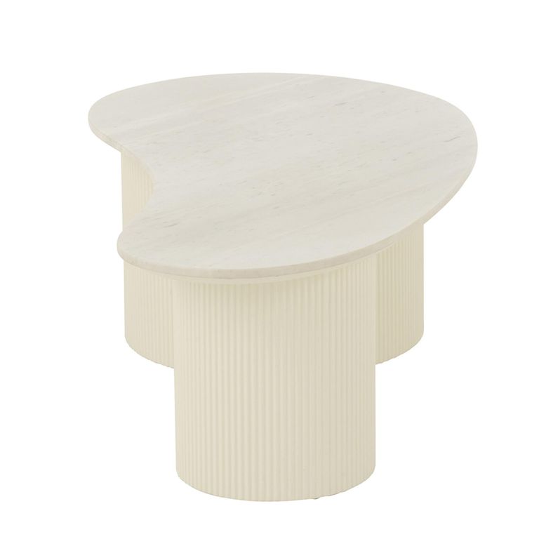 Fluted Coffee Table - Kidney Shape - Large - White - Marble