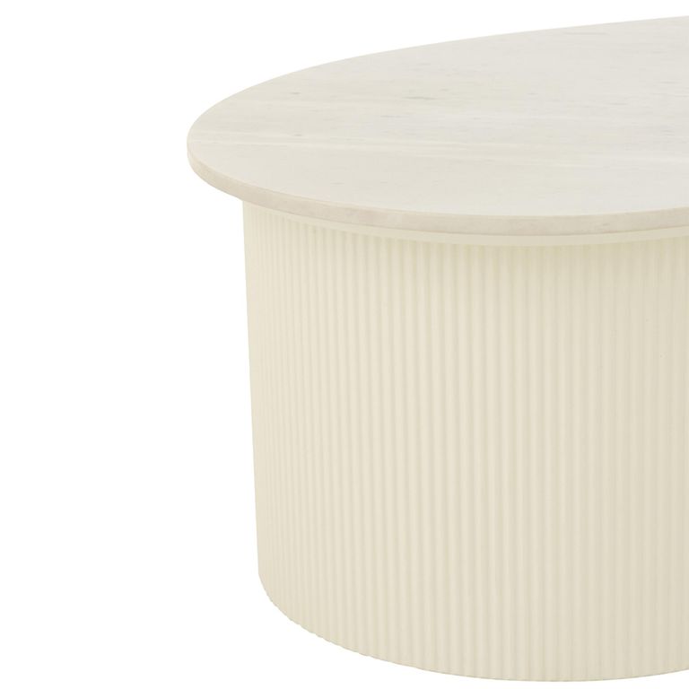 Fluted Coffee Table - Kidney Shape - Large - White - Marble