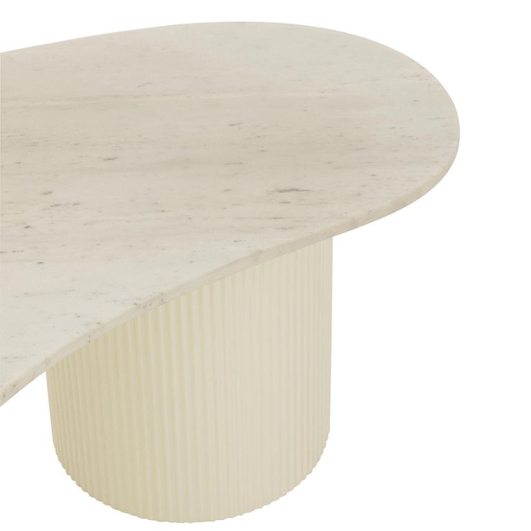 Fluted Coffee Table - Kidney Shape - Large - White - Marble