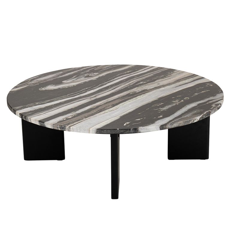 Mathilde Coffee Table - Round - Large - Black and Grey - Marble