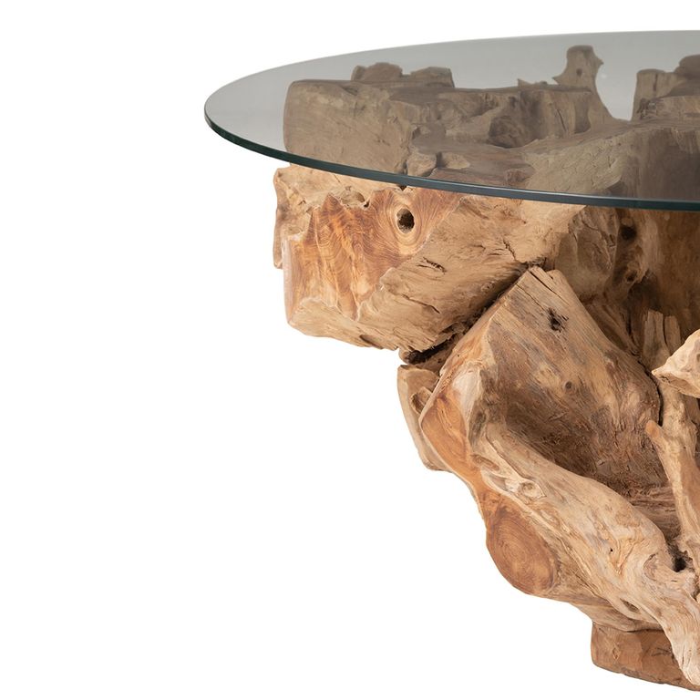 Raoul Coffee Table - Round - Large - Natural - Glass and Teak Wood
