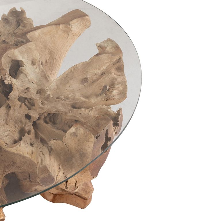 Raoul Coffee Table - Round - Large - Natural - Glass and Teak Wood