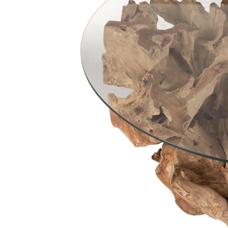 Raoul Coffee Table - Round - Large - Natural - Glass and Teak Wood