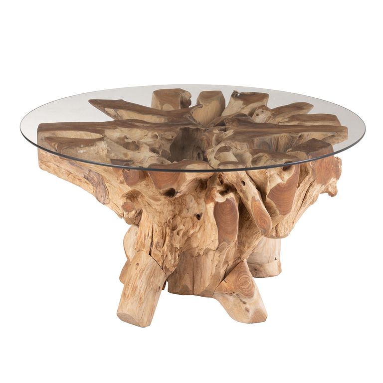 Raoul Coffee Table - Round - Small - Natural - Glass and Teak Wood