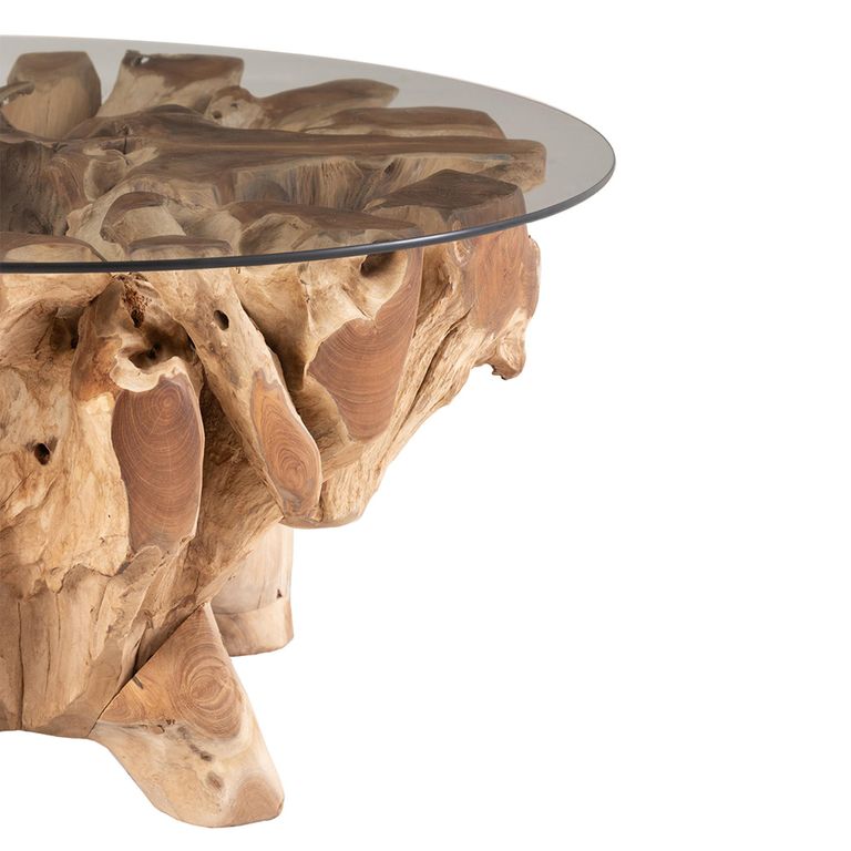 Raoul Coffee Table - Round - Small - Natural - Glass and Teak Wood