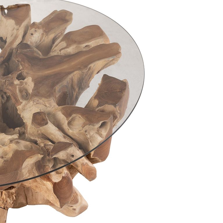 Raoul Coffee Table - Round - Small - Natural - Glass and Teak Wood
