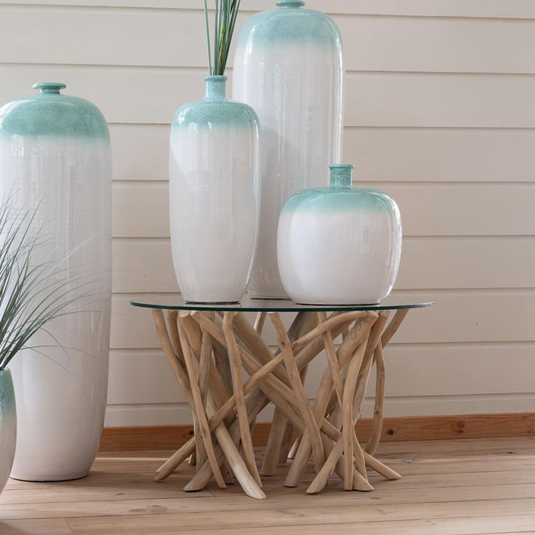 Branches Coffee Table - Round - Small - Natural - Glass and Teak Wood