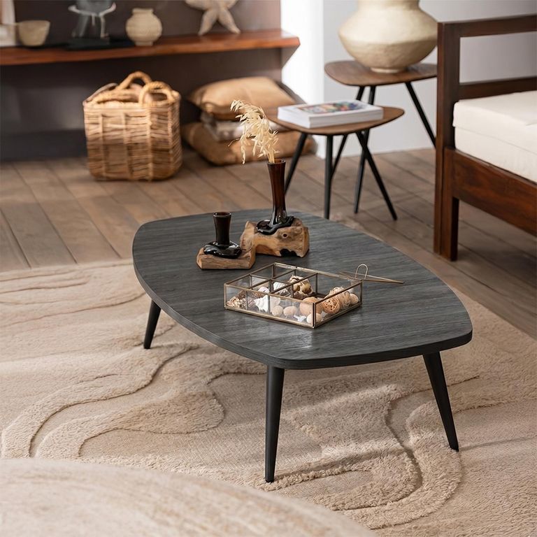 Coffee Table - Black - Small - Low - Recycled Teak Wood and Metal