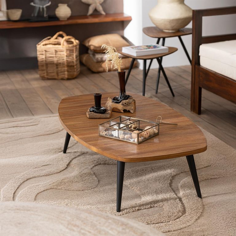 Coffee Table - Natural and Black - Small - Low - Recycled Teak Wood and Metal
