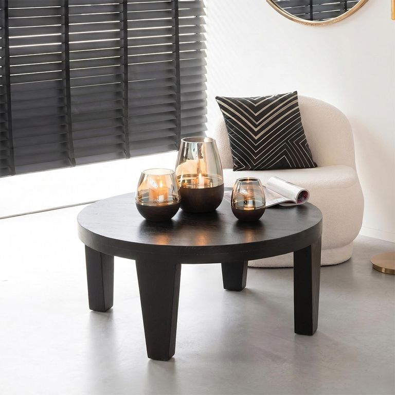Coffee Table - Round - Small - Low - Black - Mango Wood