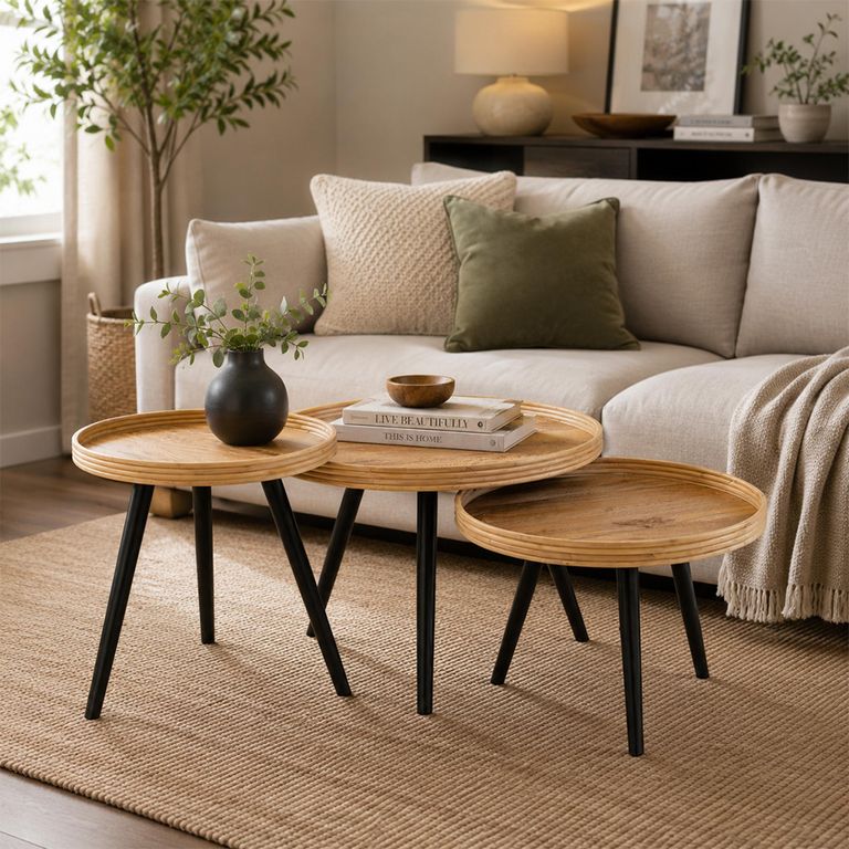 Coffee Table - Round - 3 Tier - Natural - Mango Wood