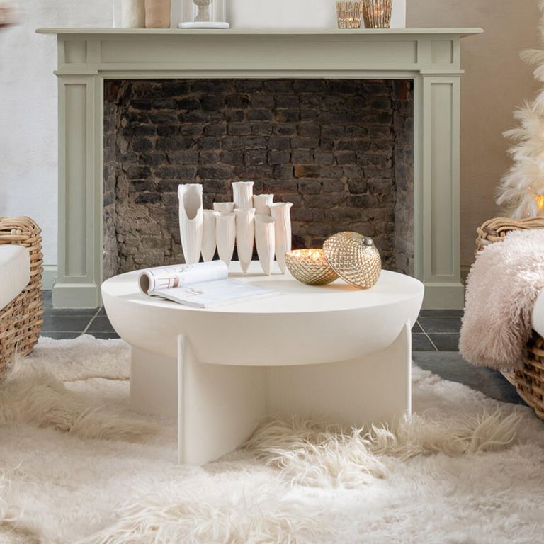 Halfy Coffee Table - Round - Large - Beige - Mango Wood
