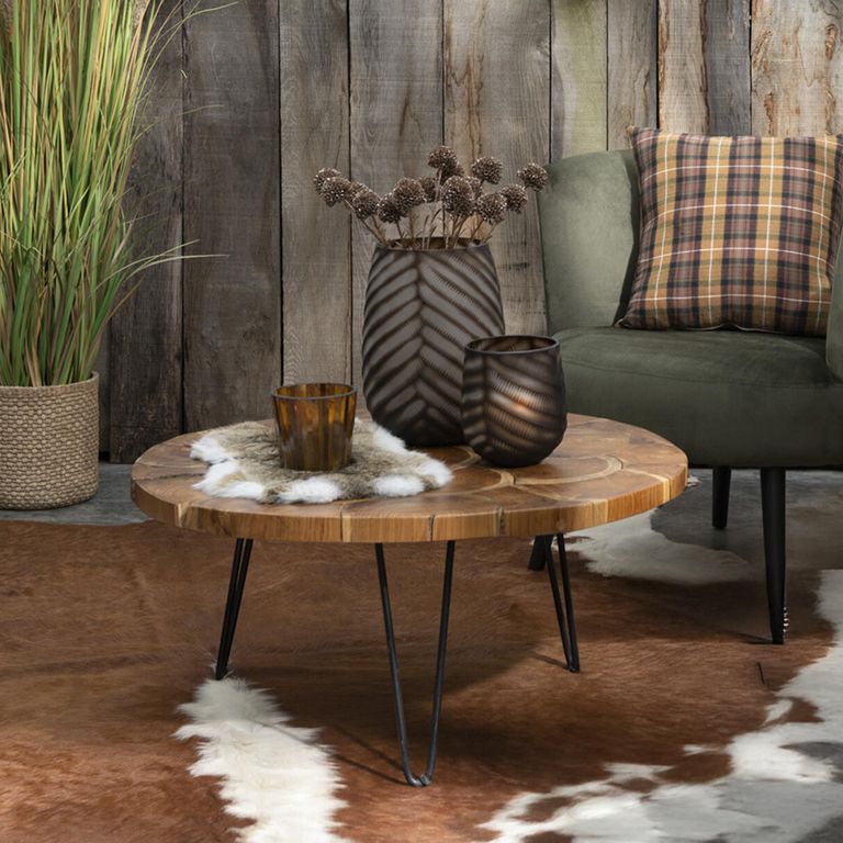 Samuel Coffee Table - Round - Small - Hairpin legs - Brown - Teak Wood