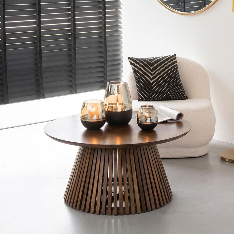 Vincent Coffee Table - Round - Slatted - Brown - Mango Wood