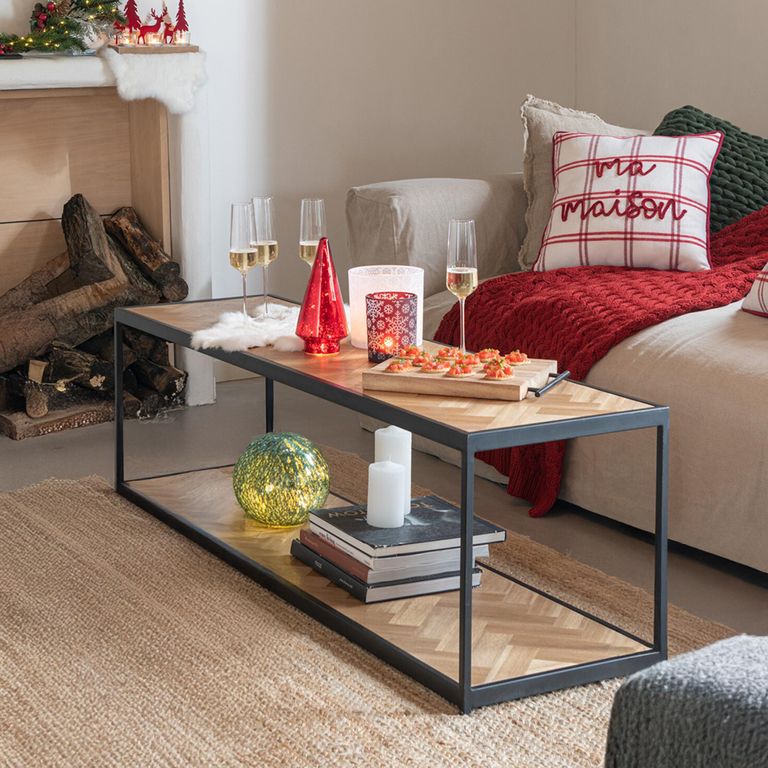 Zigzag Coffee Table - Narrow - Natural and Black - Wood and Metal