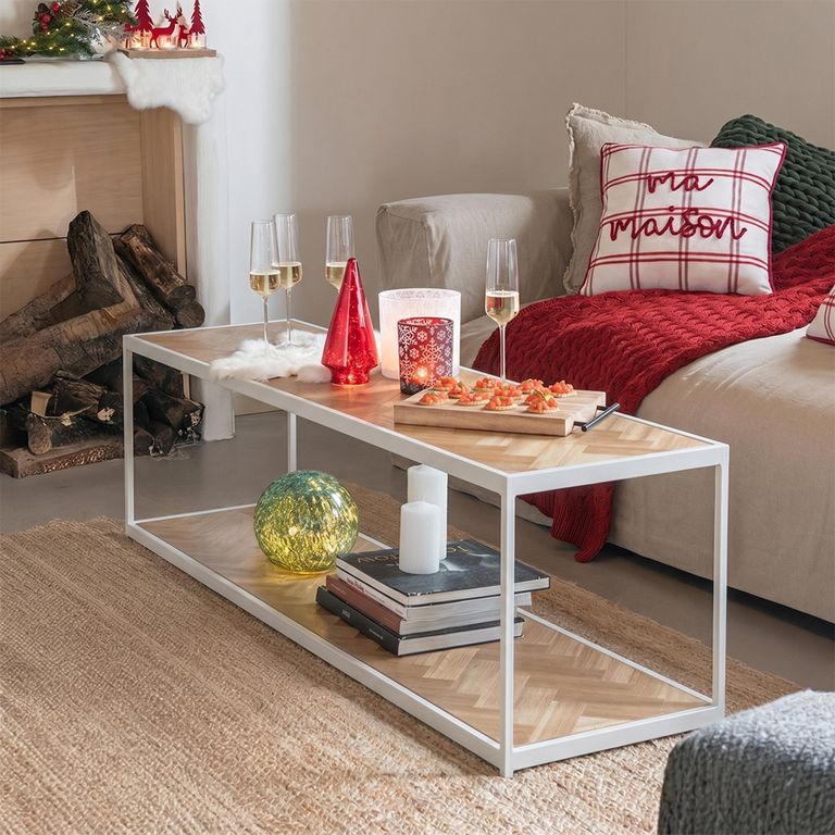 Zigzag Coffee Table - Narrow - Natural and White - Wood and Metal